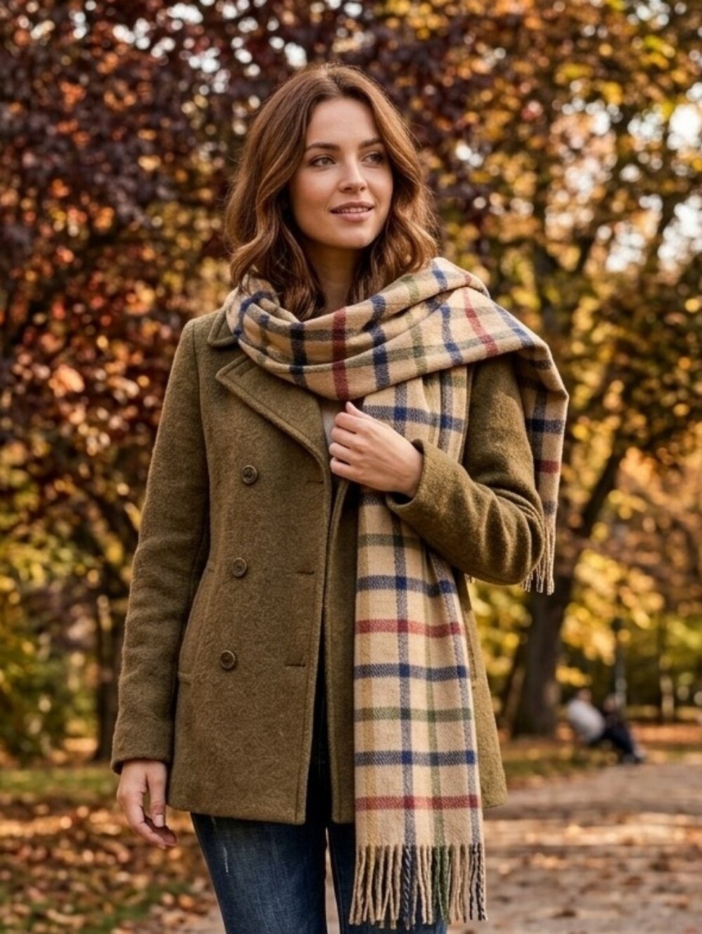 JC SUNNY Brown Plaid Cashmere Blend Blanket Scarf